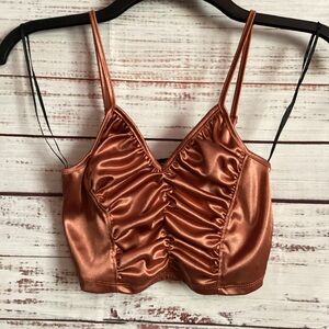 Satin Ruched Copper Tank Top